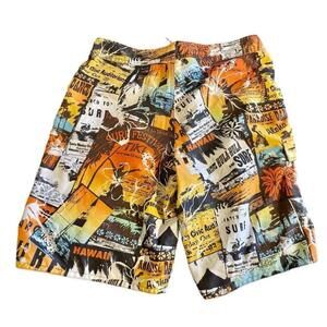 Size 38 Men's OP Orange and Blue Tiki Tropical Beach Swim Trunks XL